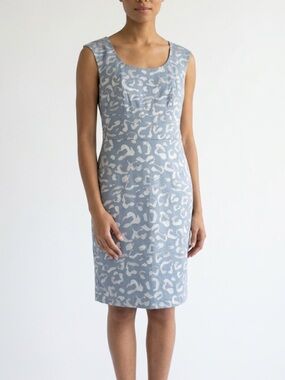 Ann Taylor Sheath Dress Blue Animal Print | Cap Sleeve Workwear Chic | Size 4